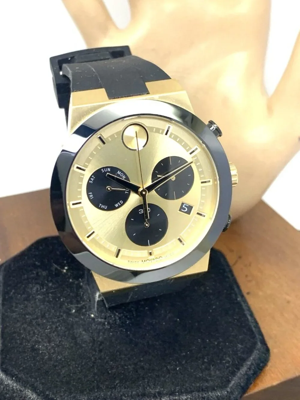 Movado Men's Watch 3600895 Bold Black Gold Swiss Quartz Chronograph Rubber 44mm